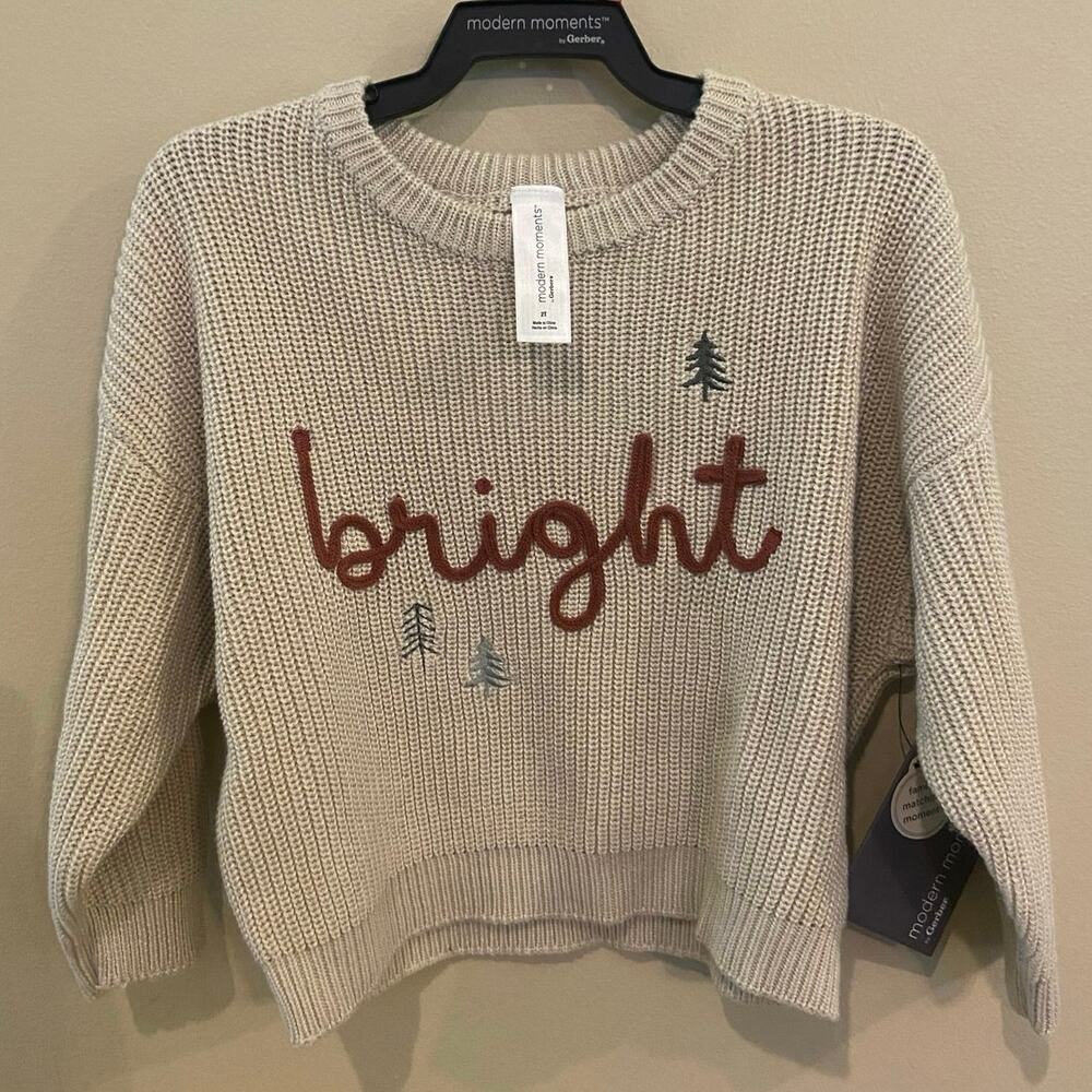 Modern Moments by Gerber Toddler Boy Embroidered Winter Sweater NWT 2T Beige